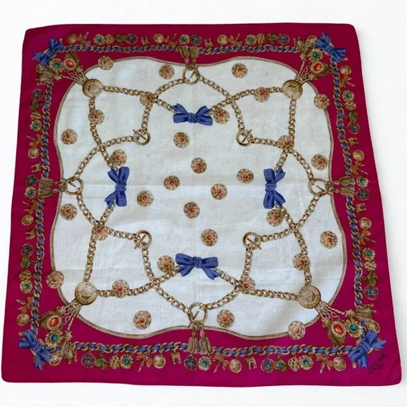 Celine Pink and Blue Chain Design Scarf - Picture 1 of 2